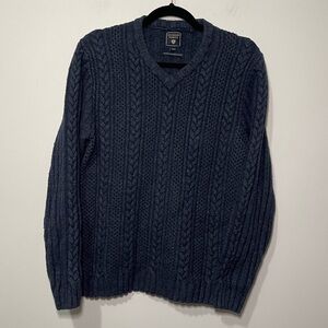 Hudson North Men’s Navy Cable Knit Lambswool V-Neck preppy academia Sweater M